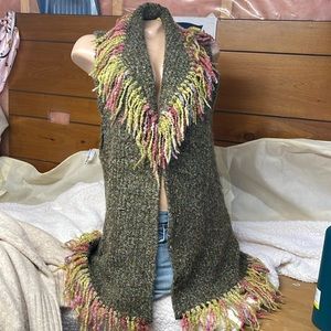 Hobowear by Mindy Cherry Size Med One Button Vest- Yarn Tassels - Strings- BOHO